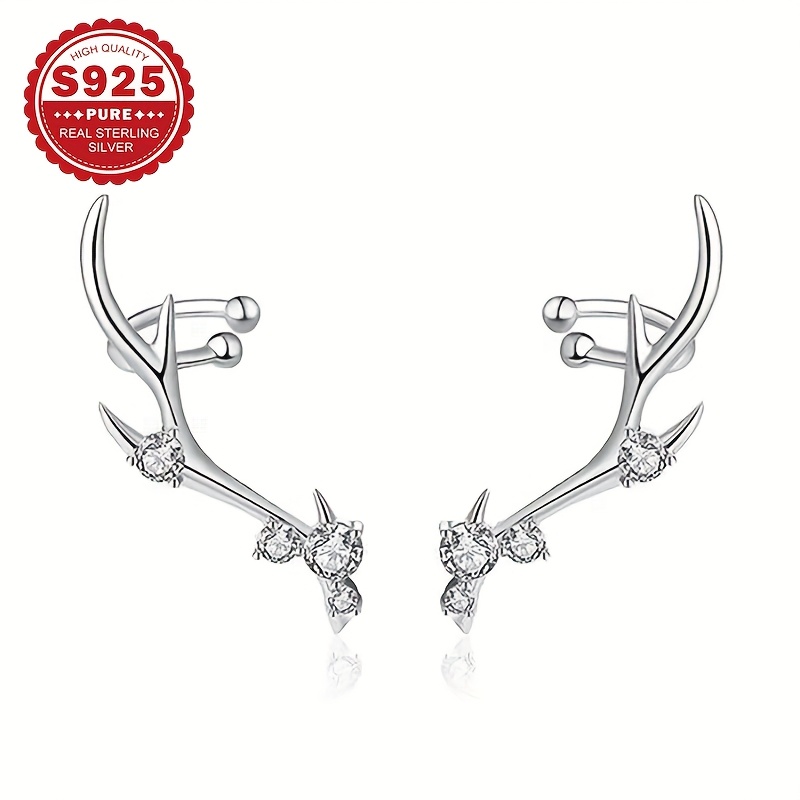 Women's S925 Silvery Deer Antler Ear Cuff with Zirconia